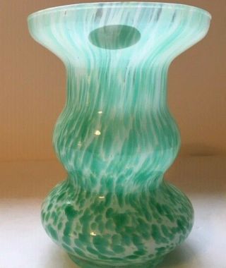 Vtg Lavorazione Murano Arte Glass Italy Vase Aqua Blue/green & White Speckled 7 "