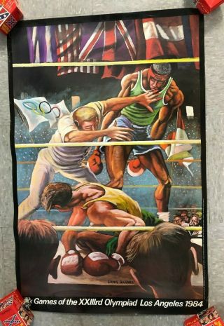 1984 Vintage Los Angeles Summer Olympics Poster Boxing 34x32 "