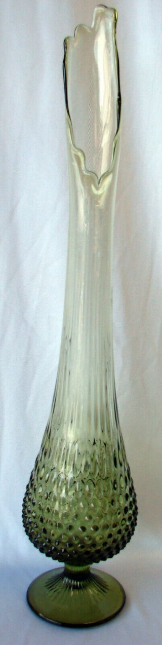 Vintage Large Fenton Glass Hobnail Green 24 " Swung Footed Vase Mcm 60 