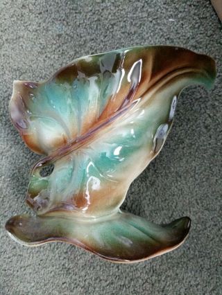 Vintage Shawnee Pottery Leaf Shaped Vase/planter 822 Usa - Dark Green/brown
