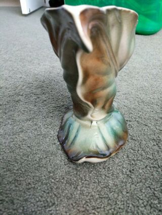 Vintage Shawnee Pottery Leaf Shaped Vase/Planter 822 USA - Dark Green/Brown 5