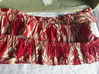 Vintage Fabric Shelf Edging Red Cotton Valance Narrow Floral Pelmet French Decor