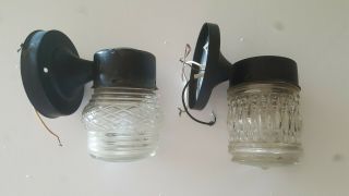 Pair Vintage Black Porch Wall 1 - Light Fixture Bug Jelly Jar Unique Glass