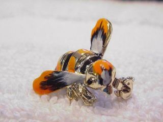 Vintage Bumble Bee Pin Brooch Orange Black Enamel Gold T Metal 1 X 3/4