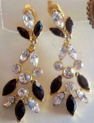 Trifari Vintage Earrings Haute Couture Ice & Black Rhinestone Chandeliers