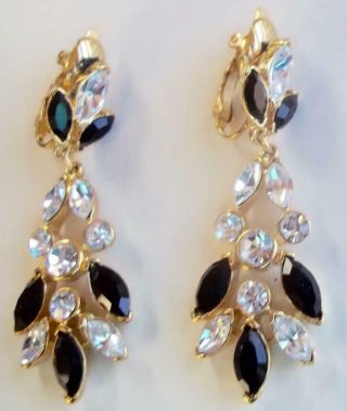 TRIFARI Vintage Earrings Haute Couture Ice & Black Rhinestone Chandeliers 2