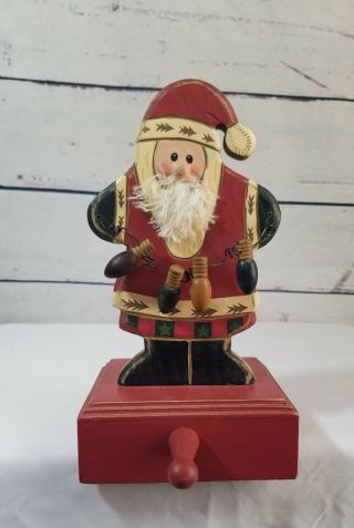 Stocking Hanger Wood Santa Claus Mantel Stocking Hanger Holder Vintage