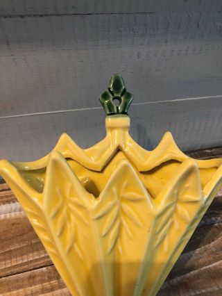 Vintage 1950 ' s McCoy Green & Yellow Ceramic Wall Pocket Pottery Fan Floral 4