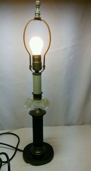 Vtg Column Metal Base Glass Art Deco Style 3 Way Table Boudoir Lamp Light
