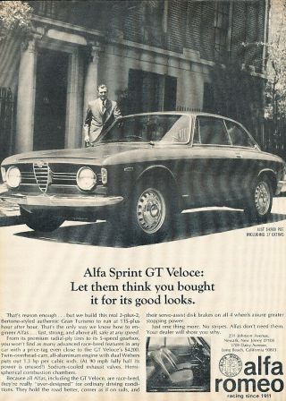 1967 1968 Alfa Romeo Sprint Gt Veloce - Classic Vintage Advertisement Ad H26
