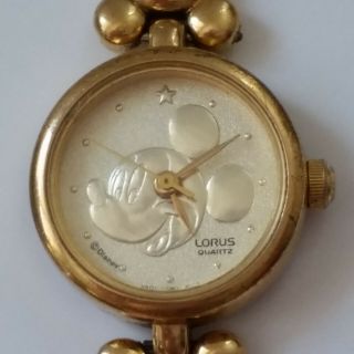 Vintage Lorus Mickey Mouse Face & Band Gold Tone Ladies Quartz Watch