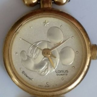 Vintage Lorus Mickey Mouse Face & Band Gold Tone Ladies Quartz Watch 3