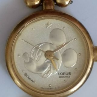 Vintage Lorus Mickey Mouse Face & Band Gold Tone Ladies Quartz Watch 5