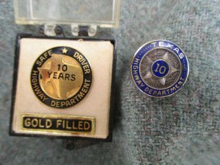 Vintage Texas Highway Department 10 Year Service & Safe Driver Employee Pins