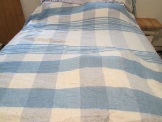 Vintage Cotton Camp Reversible Blanket Blue Stripe 166” X 64” Very Soft