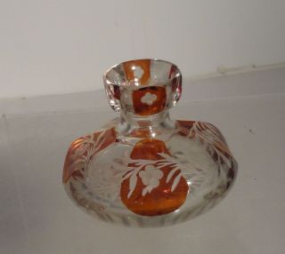 Antique Vintage Art Glass Amber Perfume Bottle Engraved Missing Lid