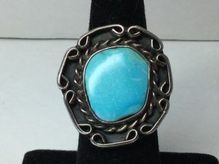 Very Old Vintage Sterling Silver Native American Turquoise Ring Sz 7 9.  3 G