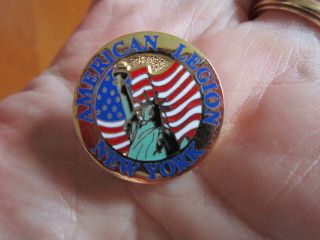 Vintage York American Legion Statue Of Liberty & Us Flag Lapel Pin