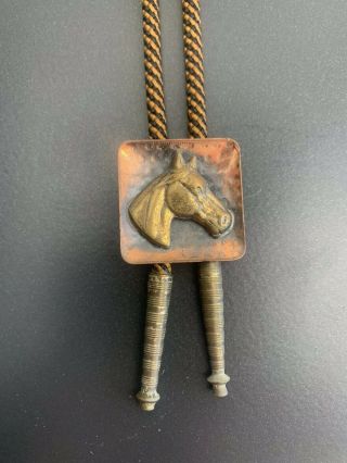 Vintage Bolo Tie Horse Head Western Brass/copper Finish