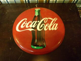Vintage 1990 Coca - Cola Button Metal Sign 12 Inch