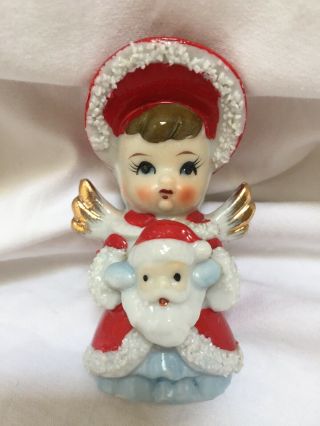 Vintage Japan Christmas Angel Figurine Holding Santa,  Lefton?,  Decoration