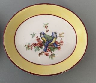 Set of 2 Vintage MOTTAHEDEH Italy Bird Yellow Oval Plates Pin Dish SIGNED S.  5536 2