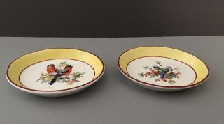 Set of 2 Vintage MOTTAHEDEH Italy Bird Yellow Oval Plates Pin Dish SIGNED S.  5536 5