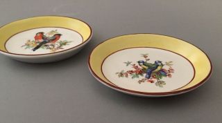 Set of 2 Vintage MOTTAHEDEH Italy Bird Yellow Oval Plates Pin Dish SIGNED S.  5536 6