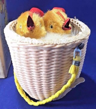 Vintage 50s 60s?Inokita Mechanical Chicks in Basket Wind - Up Toy Easter 2