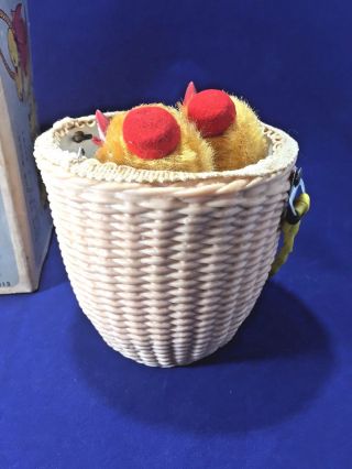 Vintage 50s 60s?Inokita Mechanical Chicks in Basket Wind - Up Toy Easter 3