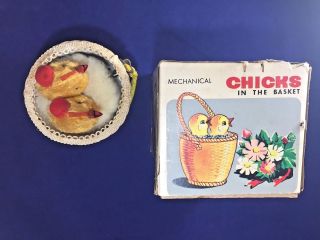 Vintage 50s 60s?Inokita Mechanical Chicks in Basket Wind - Up Toy Easter 4