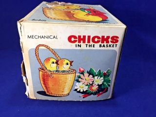 Vintage 50s 60s?Inokita Mechanical Chicks in Basket Wind - Up Toy Easter 8