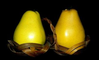 Vintage Realistic Salt & Pepper Shakers Enesco Japan Pears In Woven Basket