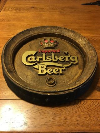 Vintage Carlsberg Beer Barrel End Sign.  Great Look,  Not A Plastic Sign.