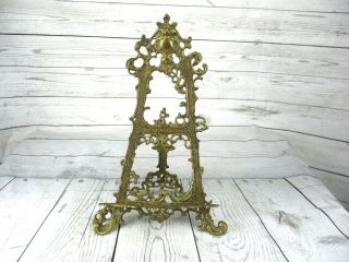 Brass Easel Photo Stand Victorian Style Vintage Art Decor Table Top Display Fold