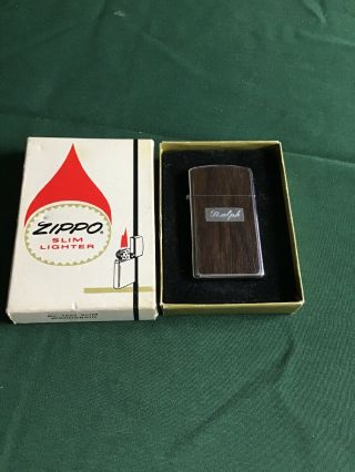 Vintage Zippo Lighter 1651 Slim Wood Grain Vinyl 3