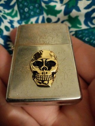 1984 Vintage Zippo Skull On The Front Fully Comes With Insert