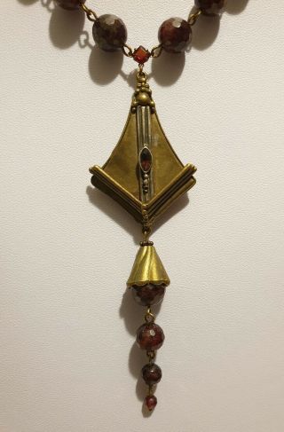 Vintage Art Deco Faceted Czech Bohemian Garnet Beaded Necklace - Stamped 3