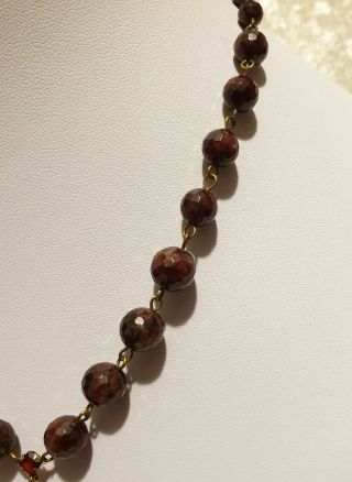 Vintage Art Deco Faceted Czech Bohemian Garnet Beaded Necklace - Stamped 5