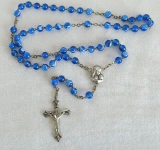 Vintage Blue Moon Stone? And Silver Tone Rosary - Religious Made In Italy Rel