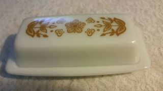 Vintage Butterfly Gold Pyrex Milk Glass Covered Butter Dish Retro Kitchen Ware
