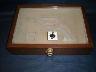 Vintage Revolver Pistol Gun Shadow Box Display Storage Case With Key