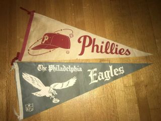Vtg Philadelphia Eagles Football Phillies Baseball Pennant Nfl 30 Inch 1950’s