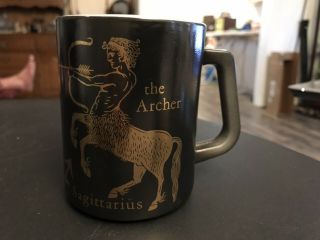 Vintage Federal Painted Milk Glass Zodiac Coffee Cup Mug Sagittarius Black Gold