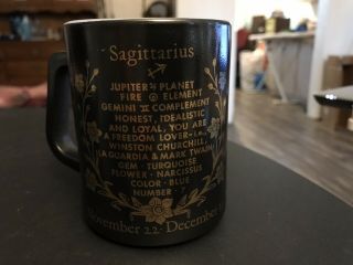 Vintage Federal Painted Milk Glass Zodiac Coffee Cup Mug Sagittarius Black Gold 2