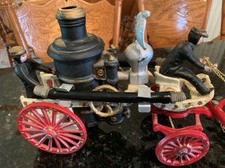 VINTAGE FIRE ENGINE water wagon 3 HORSE DRAWN CAST IRON FIRE water pumper WAGON 2