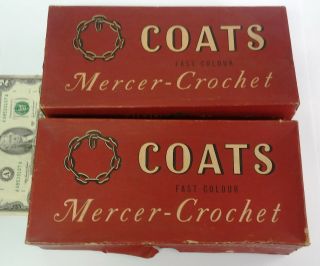 2 Vintage boxes J & P COATS MERCER CROCHET X778 WHITE 19 balls 20 grammes each 2
