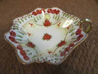 Vintage Yoshino Japan Hand Painted Porcelain Poppy Dish With Handle