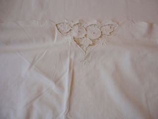 Vintage 1940 ' s Full Size Muslin Flat Sheet with Cut Work Edge 2