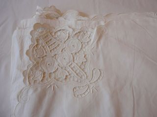 Vintage 1940 ' s Full Size Muslin Flat Sheet with Cut Work Edge 4